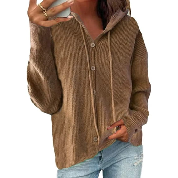 CoCopeaunts Women's Hooded Cardigan Fall Cable Knit Open Front Long Sleeve Sweaters Chunky Cardigan Wrap with Drawstring