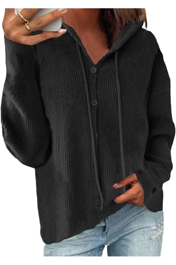 Women's Hooded Cardigan Fall Cable Knit Open Front Long Sleeve Sweaters Chunky Cardigan Wrap with Drawstring