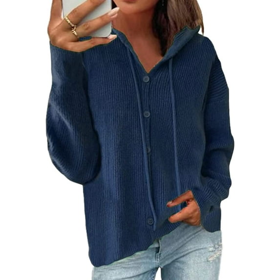 CoCopeaunts Women's Hooded Cardigan Fall Cable Knit Open Front Long Sleeve Sweaters Chunky Cardigan Wrap with Drawstring