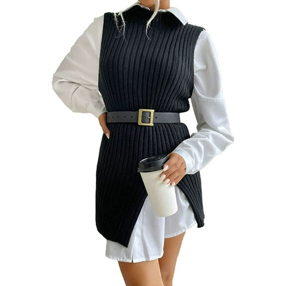 CoCopeaunts Women\‘s Knit Sweater Vest Casual Slim Fit Tank Top Winter Fall Sleeveless Knitwear Waist Tops