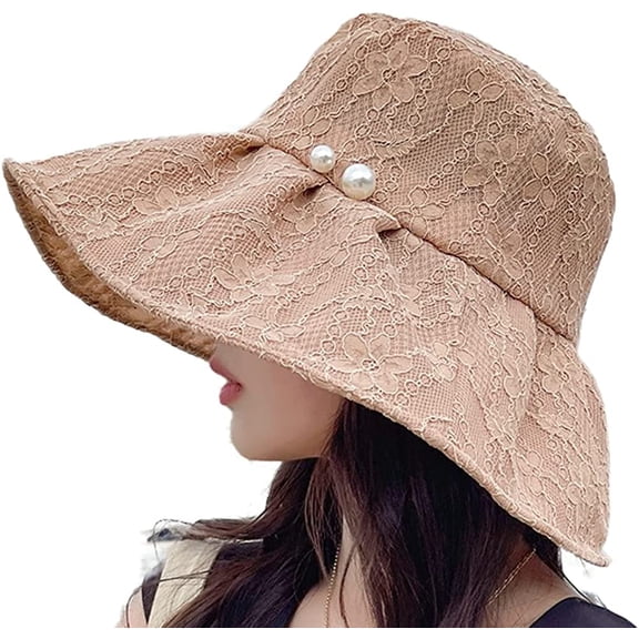 CoCopeaunts Women's Lace Summer Hat Breathable Floppy Sun Hat UV Protection Elegant Foldable Roll-Up Beach Hat Summer Vacation Outdoor