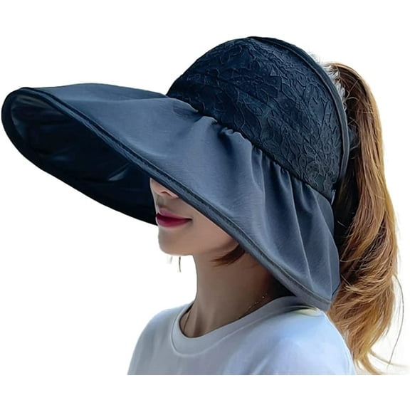 CoCopeaunts Women's Lace Sunhat UV Protection Stylish Beach Summer Cap w Ponytail-Hole Large Wide Brim Breathable Fishing Hiking Travel