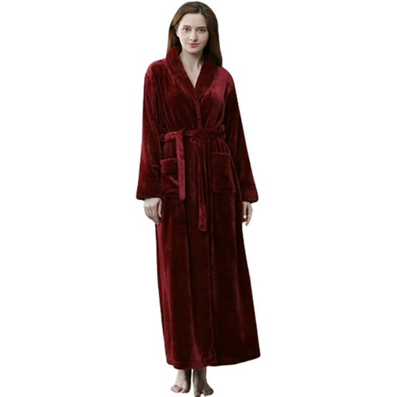 CoCopeaunts Women's Lapel Fleece Bathrobe Soft Plush Spa Robe Warm Pajamas with Pockets Soft Pjs Loungewear for Women