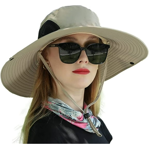 CoCopeaunts Women's Large Sunhat UV Protection Men's Outdoor Hat Foldable Drawstring Sun Breathable Hat Fishing Travel Hiking Gardening