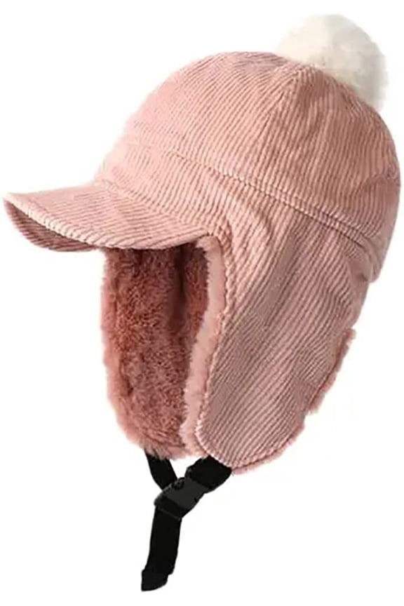 Women's Men's Vintage Aviator Hat Warm Winter Hats with Visor Windproof Earflap Cap with Cute Pom Pom