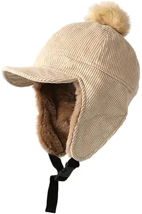 Women's Men's Vintage Aviator Hat Warm Winter Hats with Visor Windproof Earflap Cap with Cute Pom Pom