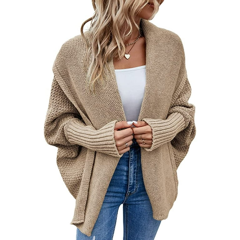 CoCopeaunts Women s Open Front Batwing Cardigan Fall Cable Knit Long Sleeve Slouchy Sweaters Chunky Cardigan Wrap