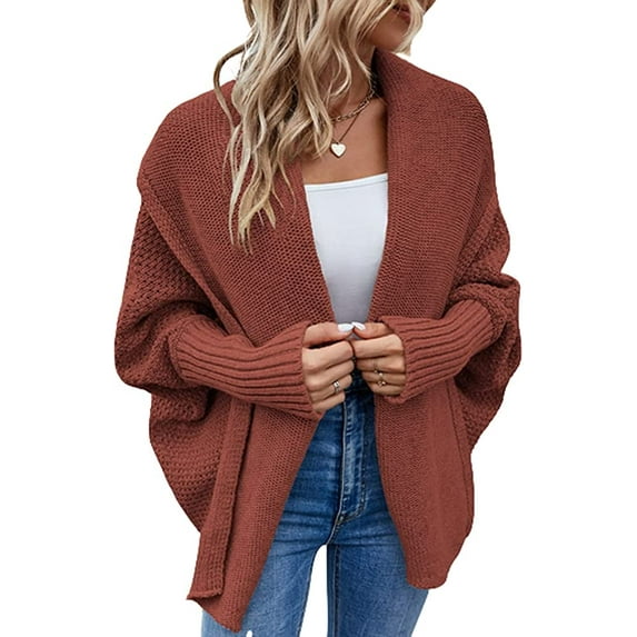 CoCopeaunts Women's Open Front Batwing Cardigan Fall Cable Knit Long Sleeve Slouchy Sweaters Chunky Cardigan Wrap