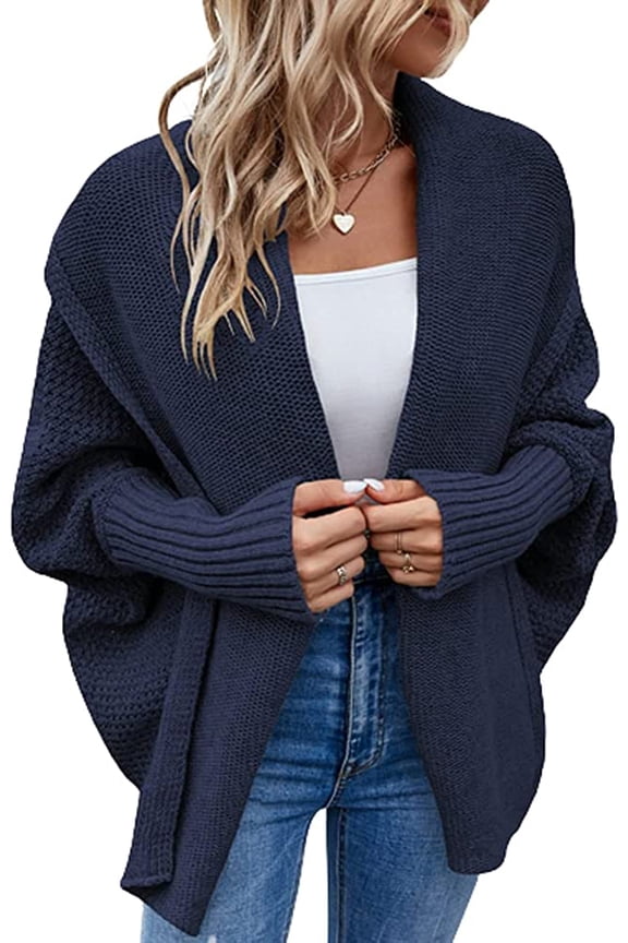 Women's Open Front Batwing Cardigan Fall Cable Knit Long Sleeve Slouchy Sweaters Chunky Cardigan Wrap
