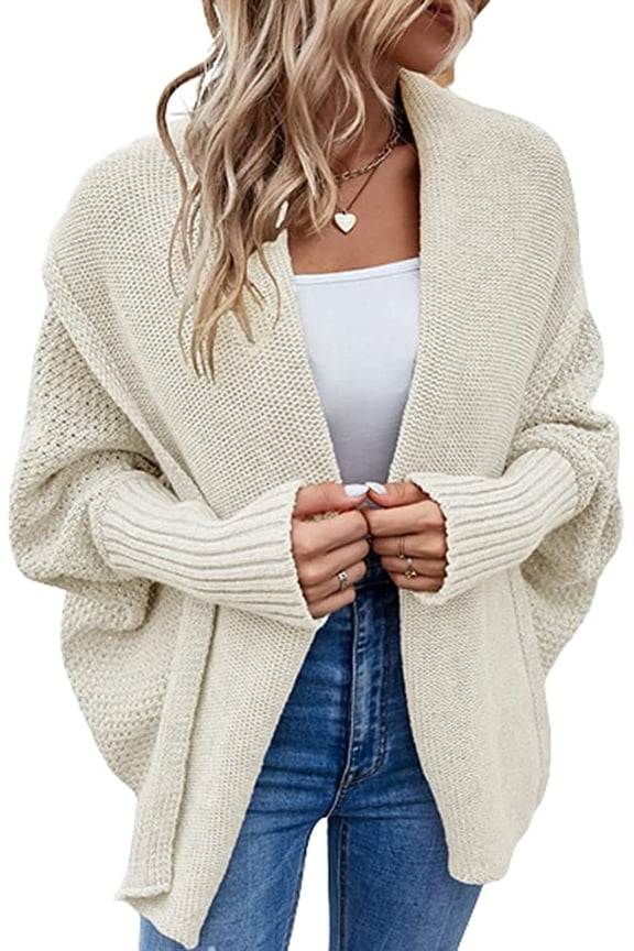 Women's Open Front Batwing Cardigan Fall Cable Knit Long Sleeve Slouchy Sweaters Chunky Cardigan Wrap