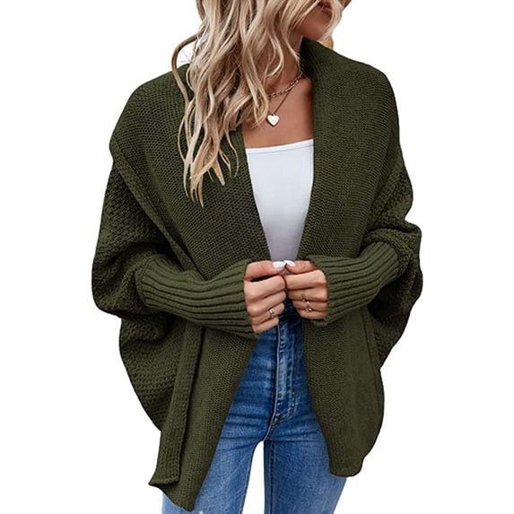 CoCopeaunts Women's Open Front Batwing Cardigan Fall Cable Knit Long Sleeve Slouchy Sweaters Chunky Cardigan Wrap
