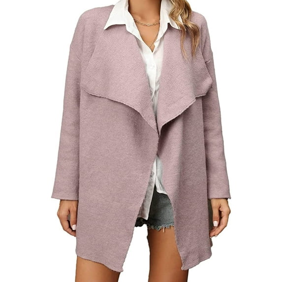 CoCopeaunts Women's Open Front Cardigan Sweater Elegant Lable Collar Long Sleeve Knit Lightweight Outwear Coat with Pockets