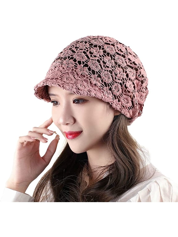 Women's Skullies & Beanies Lace Turban Sun Hats Beach Flowers Breathable Foldable Sleep Caps Chemo Hats Stylish Slouchy Hat