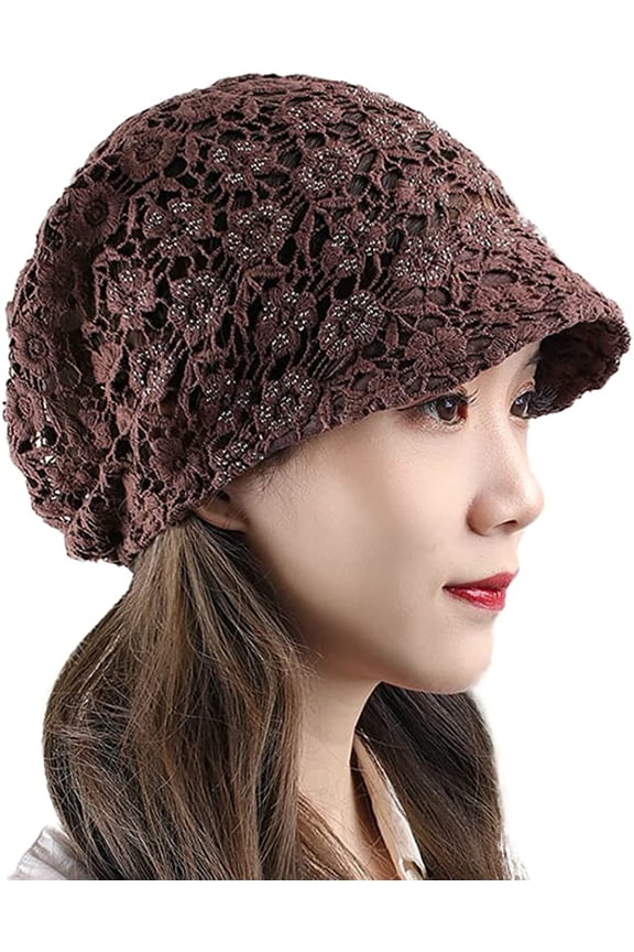 Women's Skullies & Beanies Lace Turban Sun Hats Beach Flowers Breathable Foldable Sleep Caps Chemo Hats Stylish Slouchy Hat