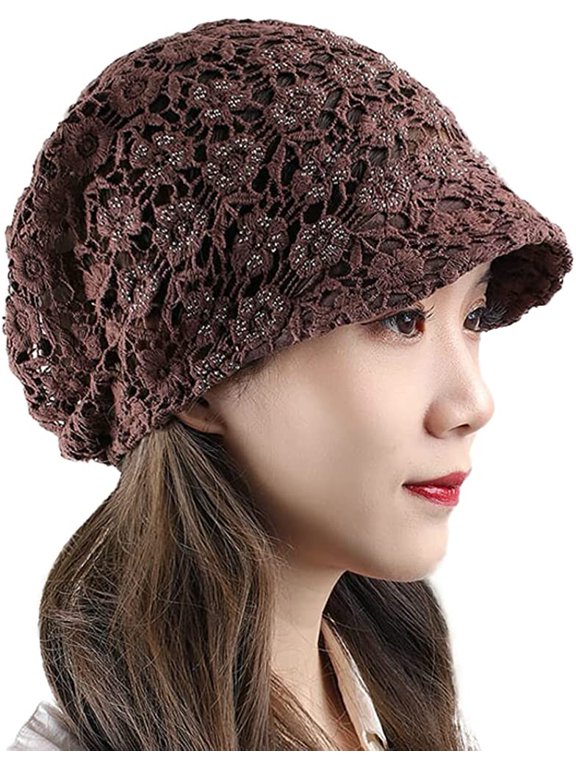 Women's Skullies & Beanies Lace Turban Sun Hats Beach Flowers Breathable Foldable Sleep Caps Chemo Hats Stylish Slouchy Hat