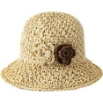 thumbnail image 1 of CoCopeaunts Women's Straw Bucket Hat Sweet Woven Flower Decorate Wide Brim Floppy Fisherman Hat Summer Outdoor Sunscreen, 1 of 8