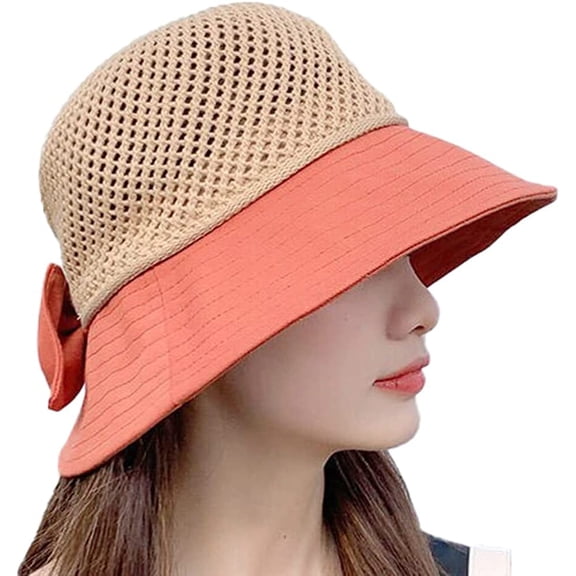 CoCopeaunts Women's Straw Bucket Hats Beach Sun Hats Straw Fisherman Hat Breathable Windbreak Rope Cute Bow Straw Cap for Vacation