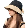 thumbnail image 1 of CoCopeaunts Women's Straw Bucket Hats Beach Sun Hats Straw Fisherman Hat Breathable Windbreak Rope Cute Bow Straw Cap for Vacation, 1 of 8