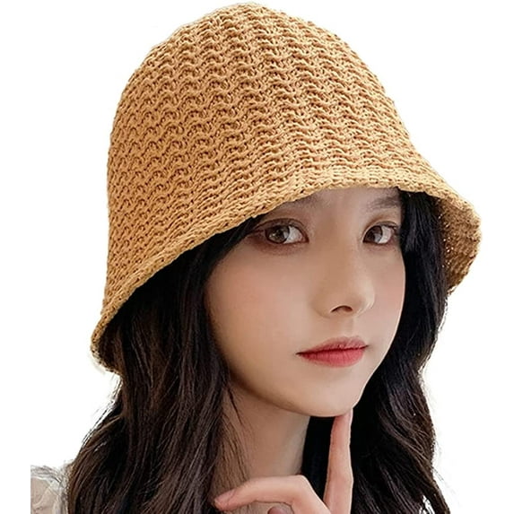 CoCopeaunts Women's Straw Bucket Hats Beach Sun Hats Straw Fisherman Hats Vacation UV Protection Summer Casual Breathable Hats Vacation