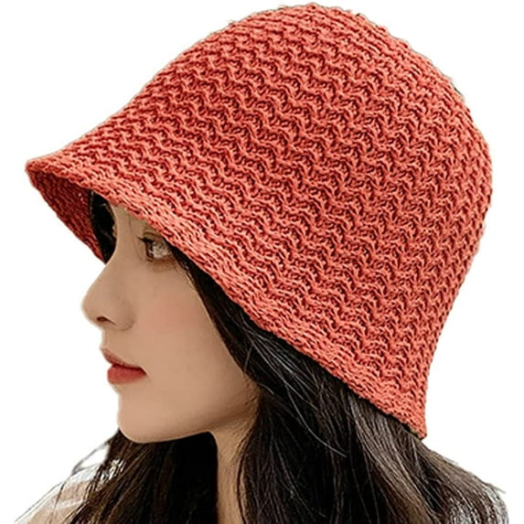 CoCopeaunts Women's Straw Bucket Hats Beach Sun Hats Straw Fisherman Hats Vacation UV Protection Summer Casual Breathable Hats Vacation