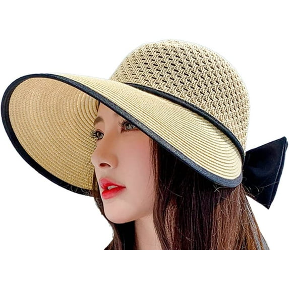 CoCopeaunts Women's Straw Bucket Hats Beach Sun Hats UV Protection Cute Straw Fisherman Hats Bow Breathable Summer Vacation Rain Hats
