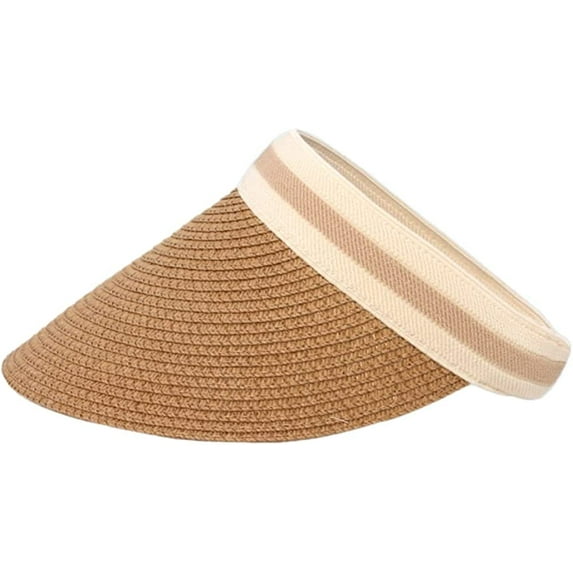 CoCopeaunts Women's Straw Summer Hat Sun Visor Hats for Men Wide Brim Roll-up Foldable Beach Visors Cap Sun Casual UV Protection Hiking