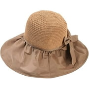 CoCopeaunts Women's Straw Sun Hats Stylish Bow Beach Wide Brim Fishermen Cap UV Protection Summer Straw Hats Breathable Commute Hiking