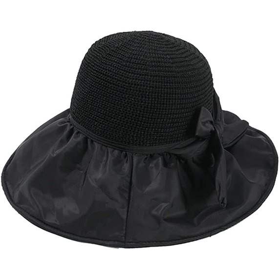 CoCopeaunts Women's Straw Sun Hats Stylish Bow Beach Wide Brim Fishermen Cap UV Protection Summer Straw Hats Breathable Commute Hiking