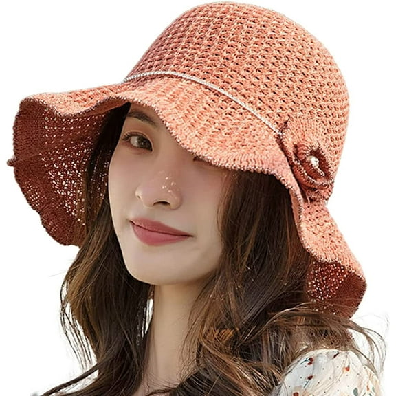CoCopeaunts Women's Straw Sunhat Beach Straw UV Protection Cap Summer Breathable Stylish Flower Lightweight Packable Straw Hat Travel