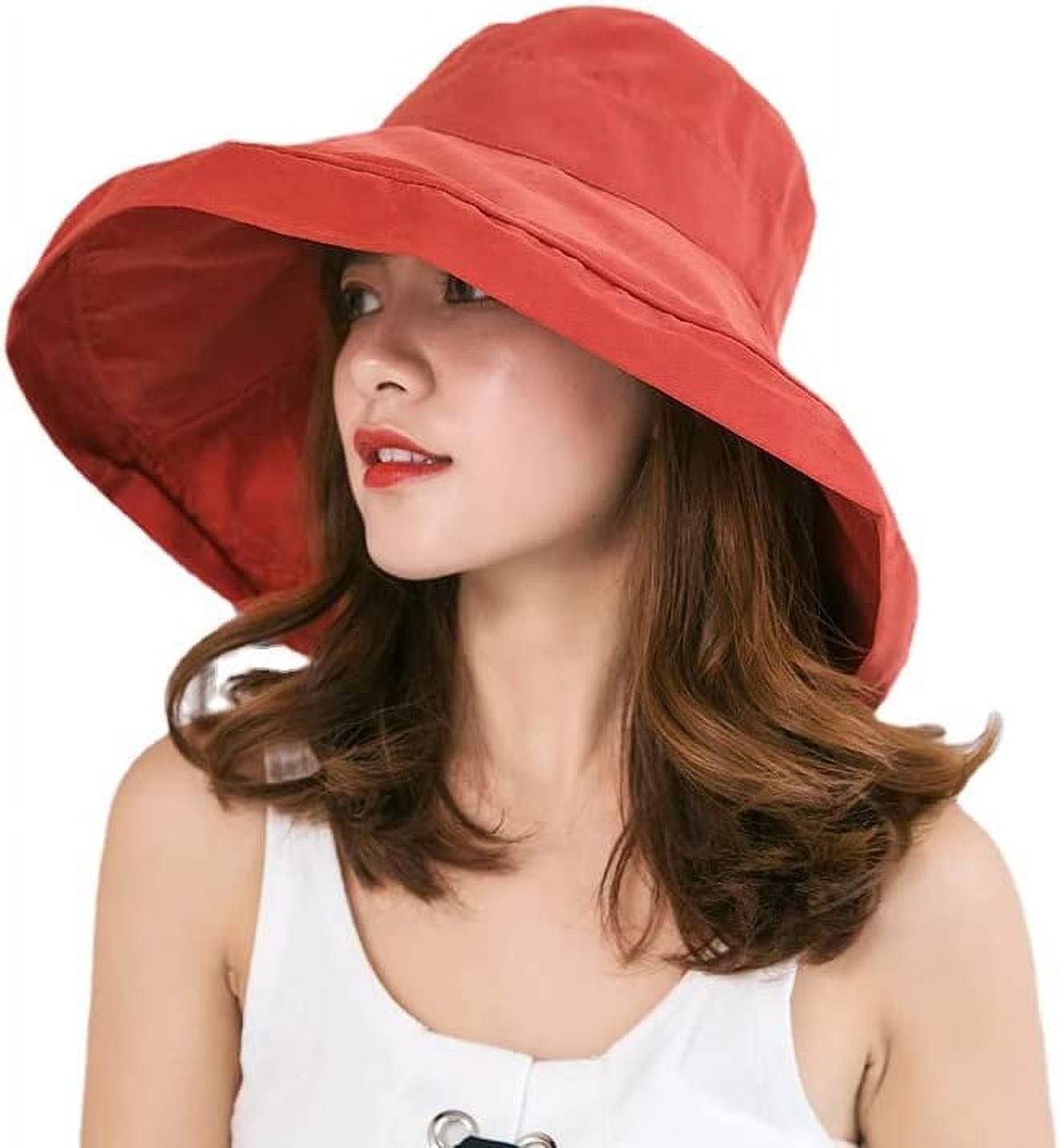 CoCopeaunts Women's Summer Sun Hat Foldable Bucket Hat Cotton Outdoor  Spring Hiking Fishing Wide Brim Floppy Hat Cap Beach Hats (Red) 