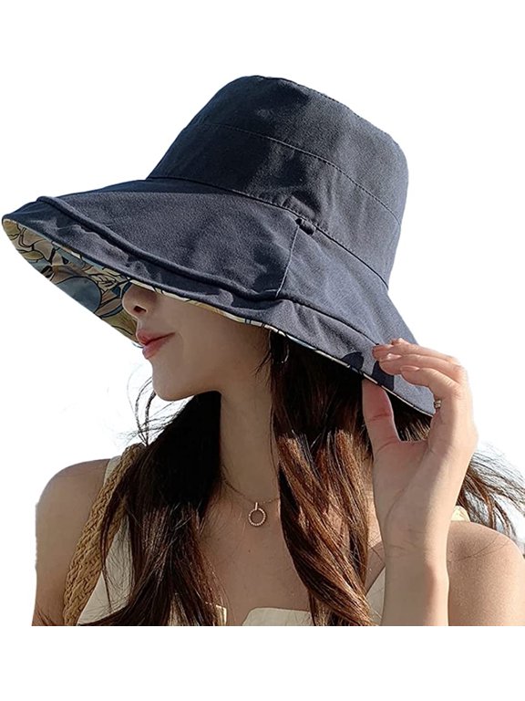 Women's Sun Hat Packable Reversible Bucket Hat UV Sun Protection Wide Brim Fishmen Caps Summer Beach Cap Commute Outdoor