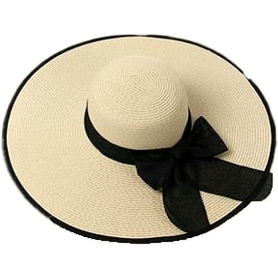 CoCopeaunts Women's Sunhat Straw Wide Brim Breathable Summer Bucket Hat Bow Cute Beige UV Protection Straw Hat Beach Commute