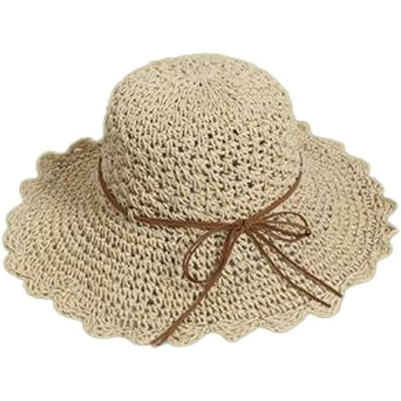 CoCopeaunts Women's Sunhat Straw Wide Brim Breathable Summer Bucket Hat Bow Cute Beige UV Protection Straw Hat Beach Commute