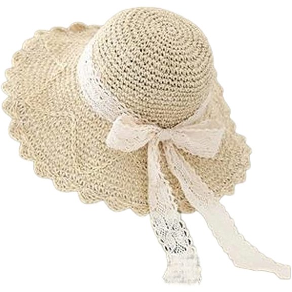 CoCopeaunts Women's Sunhat Straw Wide Brim Breathable Summer Bucket Hat Bow Cute Beige UV Protection Straw Hat Beach Commute