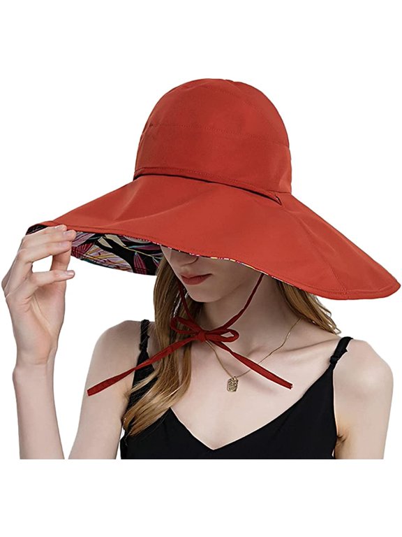 Women's Sunhat Wide Brim Beach Topless Summer Hat Reversible Breathable Stylish Flower Ponytail Large Vacation Foldable Hat