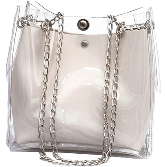CoCopeaunts Women's Tote Bag Transparent Shoulder Bag Bucket Bag Chian PVC Stylish Spring Hobo Bag Large Capacity Tote Bag Commute Date