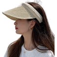 thumbnail image 1 of CoCopeaunts Women's Wide Brim Sun Hats, Pearl Straw Sun Visor Hat Summer UV Protection Beach Cap, Straw Golf Visor Hat for Girls, 1 of 7