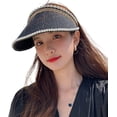 thumbnail image 1 of CoCopeaunts Women's Wide Brim Sun Hats, Pearl Straw Sun Visor Hat Summer UV Protection Beach Cap, Straw Golf Visor Hat for Girls, 1 of 7