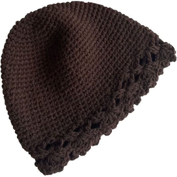 CoCopeaunts Womens Bucket Hat Retro Knitted Crochet Hollow Brim Beanies Hats Winter Warm All-Match Solid Color Fisherman Cap