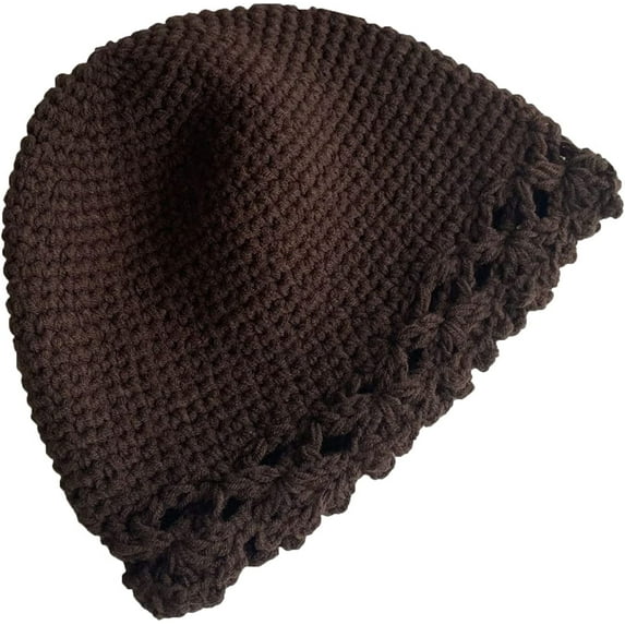 CoCopeaunts Womens Bucket Hat Retro Knitted Crochet Hollow Brim Beanies Hats Winter Warm All-Match Solid Color Fisherman Cap
