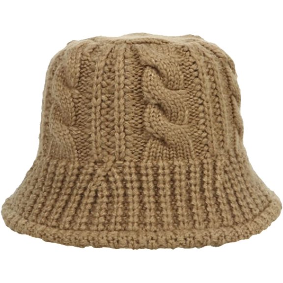 CoCopeaunts Womens Bucket Hat Solid Color Foldable Floppy Knit Bucket Cap Warm Wide Brim Cable Twist Pattern Fisherman Cap