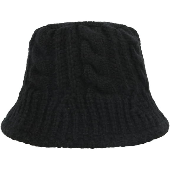 CoCopeaunts Womens Bucket Hat Solid Color Foldable Floppy Knit Bucket Cap Warm Wide Brim Cable Twist Pattern Fisherman Cap