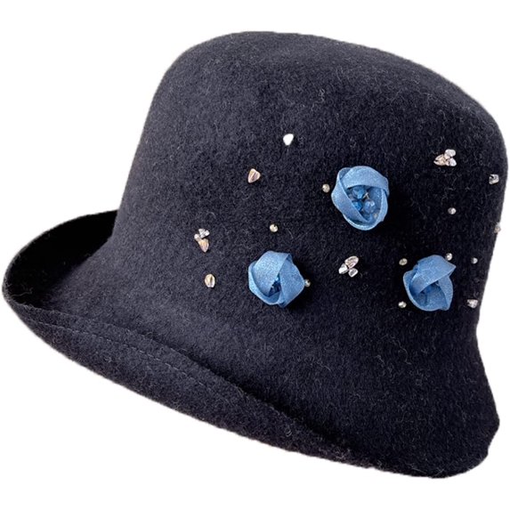 CoCopeaunts Womens Bucket Hat Vintage Fisherman Hat Winter Warm Wool Bowl Hat Fashion Broken Diamond Flower Bucket Cap for Girl