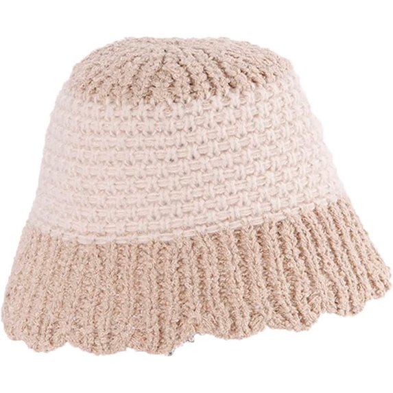 CoCopeaunts Womens Bucket Hats Knit Splicing Color Autumn Winter Hat Warm Fashion Visors Foldable Basin Hat for Gift Ruffle Brim