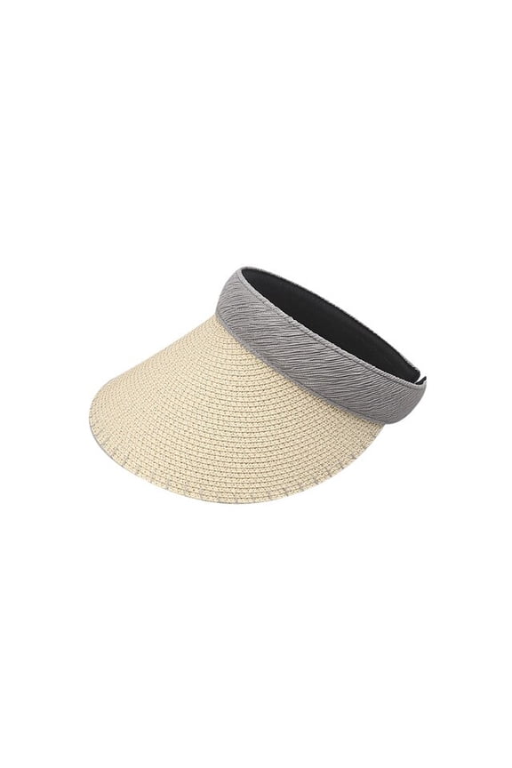 Womens Empty Top Straw Hat Summer Wide Brim UV Protection Sun Hats Outdoor Travel Sunscreen Beach Visor Cap Ladies Ponytail Cap