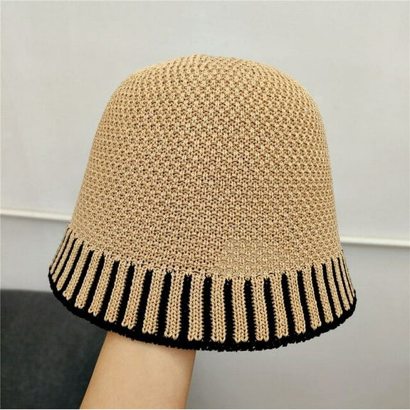 CoCopeaunts Womens Knitted Bucket Hat Summer Striped Colorblock Sun Caps Female Foldable Bob Fisherman Hat Outdoor Travel Gorros Panama