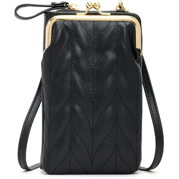 CoCopeaunts Womens PU Leather Kiss Lock Shoulder Bag Retro Crossbody Coin Purse with Adjustable Straps Small Phone Bag for Work