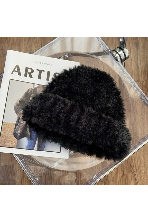 Womens Plush Knitted Beanie Caps Winter Thicken Warm Ear Protection Hats Femme Casual Solid Cover Head Cap Bonnet Skullies Rib