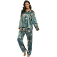 thumbnail image 1 of CoCopeaunts Womens Silk Satin Pajamas 2 Piece Outfit Long Sleeve Lapel Button Down Tops Wide Leg Loose Warm Loungewear Pajama Set, 1 of 3