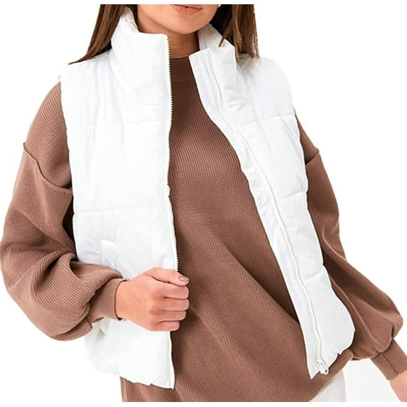 CoCopeaunts Womens Stand Collar Padded Puffer Vest Sleeveless Outerwear Lightweight Full-Zip Padded Gilet